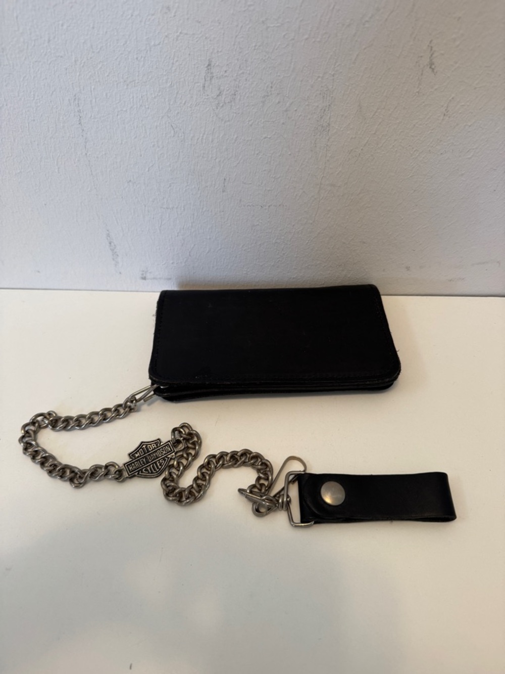 Harley-Davidson Black Leather Chain Wallet Biker Trifold Logo Embossed - Picture 11 of 16